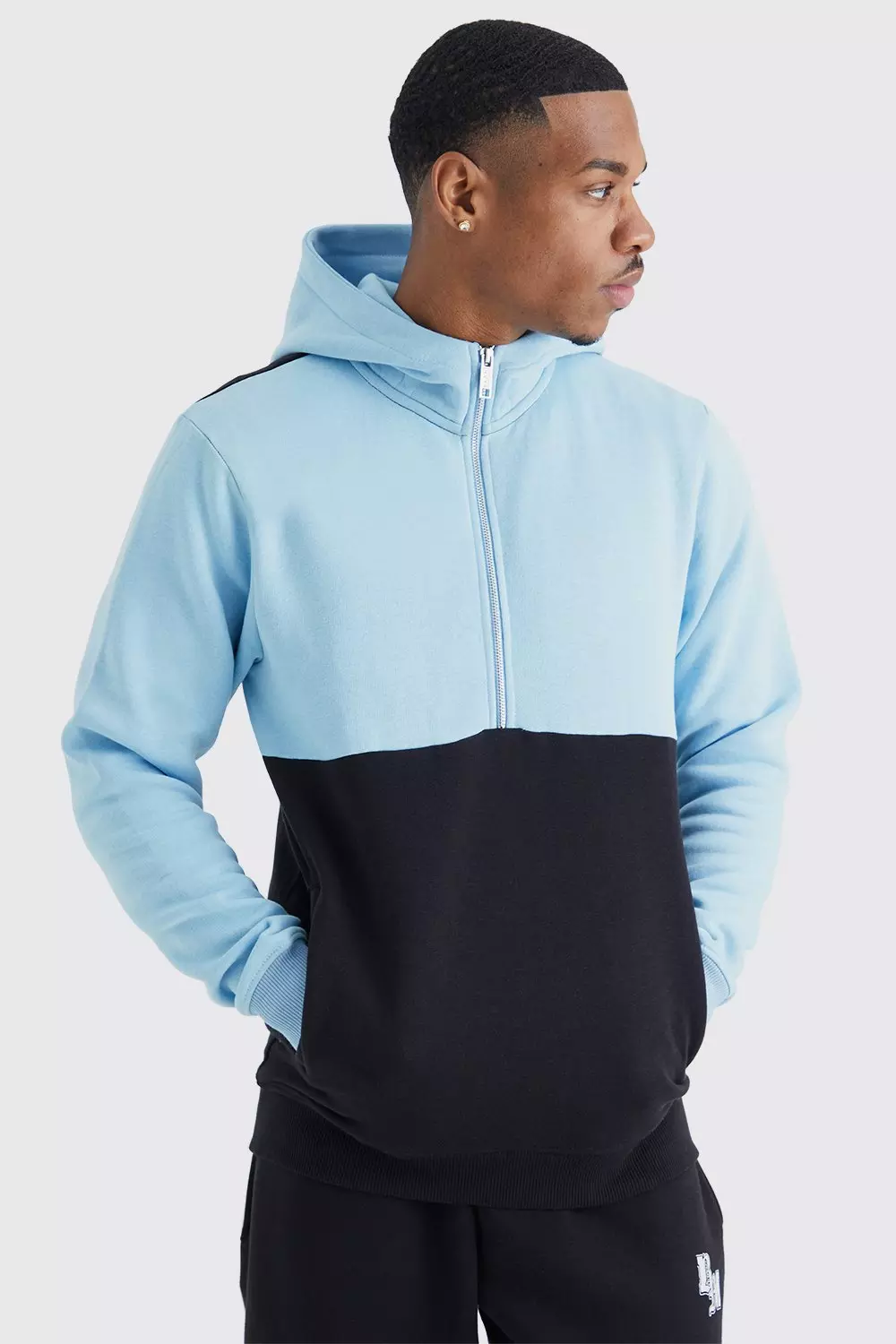 Slim Fit Colour Block Half Zip Hoodie boohooMAN